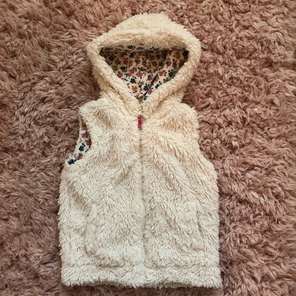 Mini Boden Cream Fleece Vest with Floral Lining